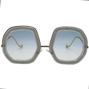 6177 | White/Blue Lens Large Ladies Sunglasses with Glitter Accent